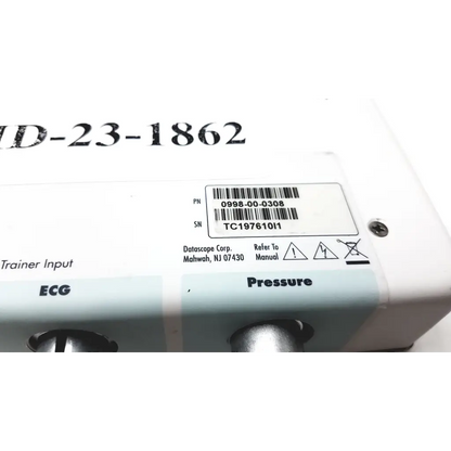 White plastic datascope iabp trainer medical device with model number barcode and ecg pressure input ports