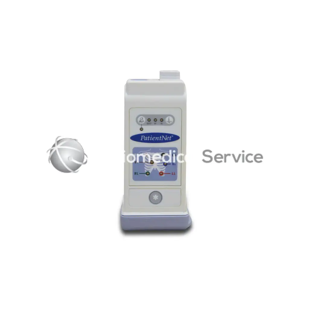 Datascope Mindray DT-4500 transmitter transceiver in white and light purple with digital chest display for biomedical service use