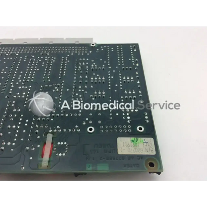 Datex AC 4F 877950-2 880270-1 dark green pcb circuit board with silver solder points and white cylindrical component
