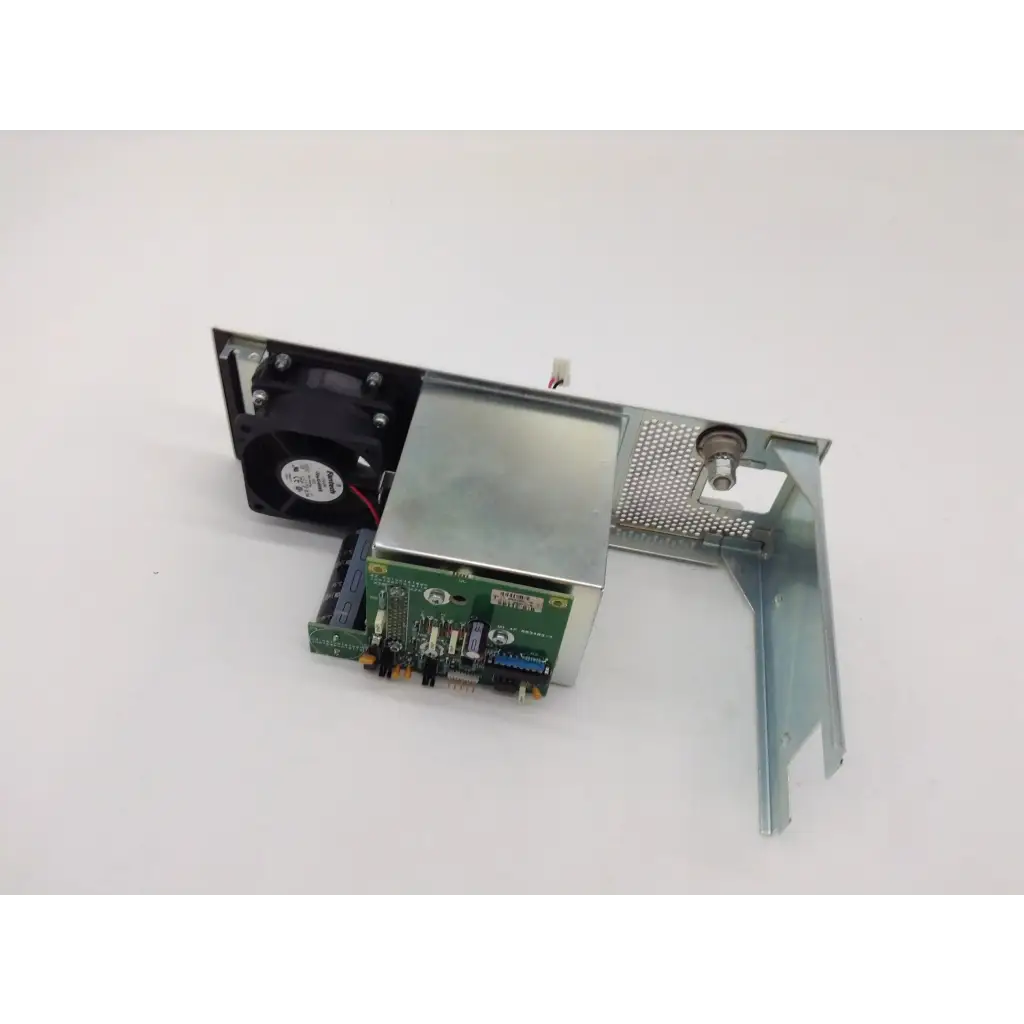 Silver metallic datex as3 compact rec-buffer board with integrated black fan and green circuit board component