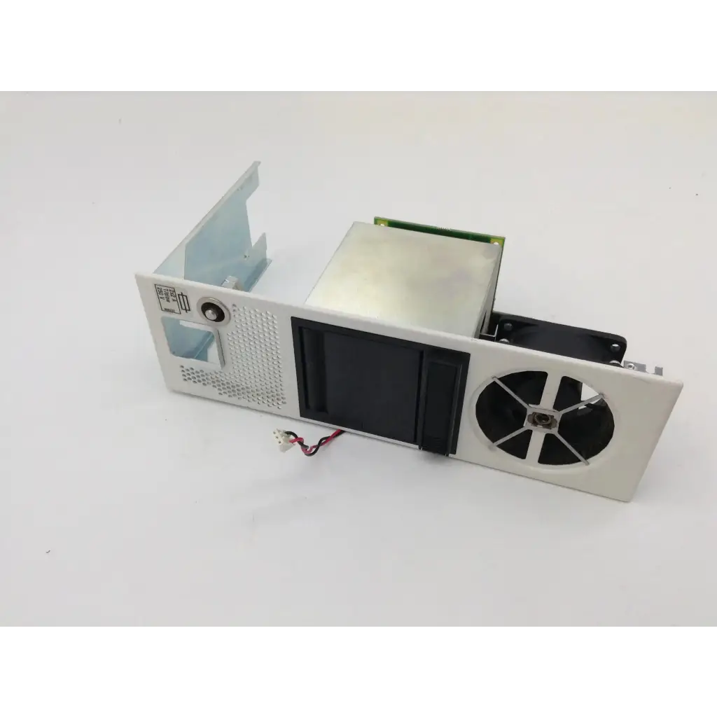 White plastic and metal datex as3 compact rec-buffer board with black fan green circuit board and perforated panels