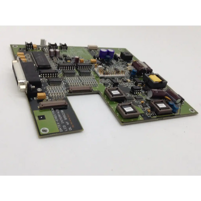 Green printed circuit board with black chips and d-sub connector in datex-engstrom lcd interface dl 4f 895230