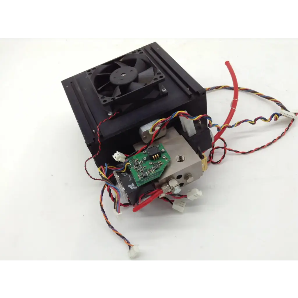 Black rectangular electronic cooling unit with integrated fan and circuit board for datex-ohmeda anesthesia machine parts