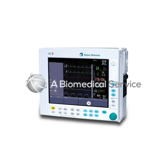 White datex ohmeda compact s5 patient monitor with digital ecg waveforms and vital signs for biomedical service