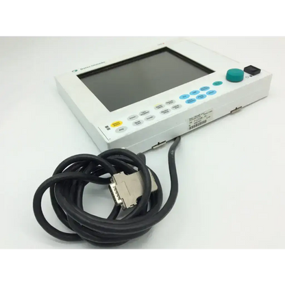 Datex-ohmeda d-lcc10w white industrial control panel with flat panel lcd touchscreen blue buttons and green knob