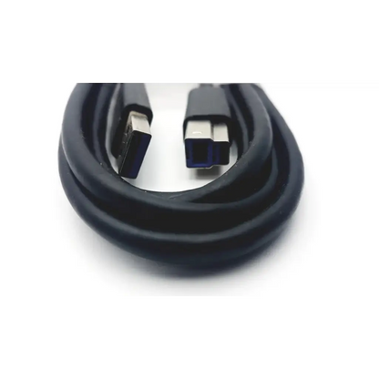 Black dell 5kl2e22501 usb a to b male printer scanner cable with matte finish and blue internal connectors coiled neatly