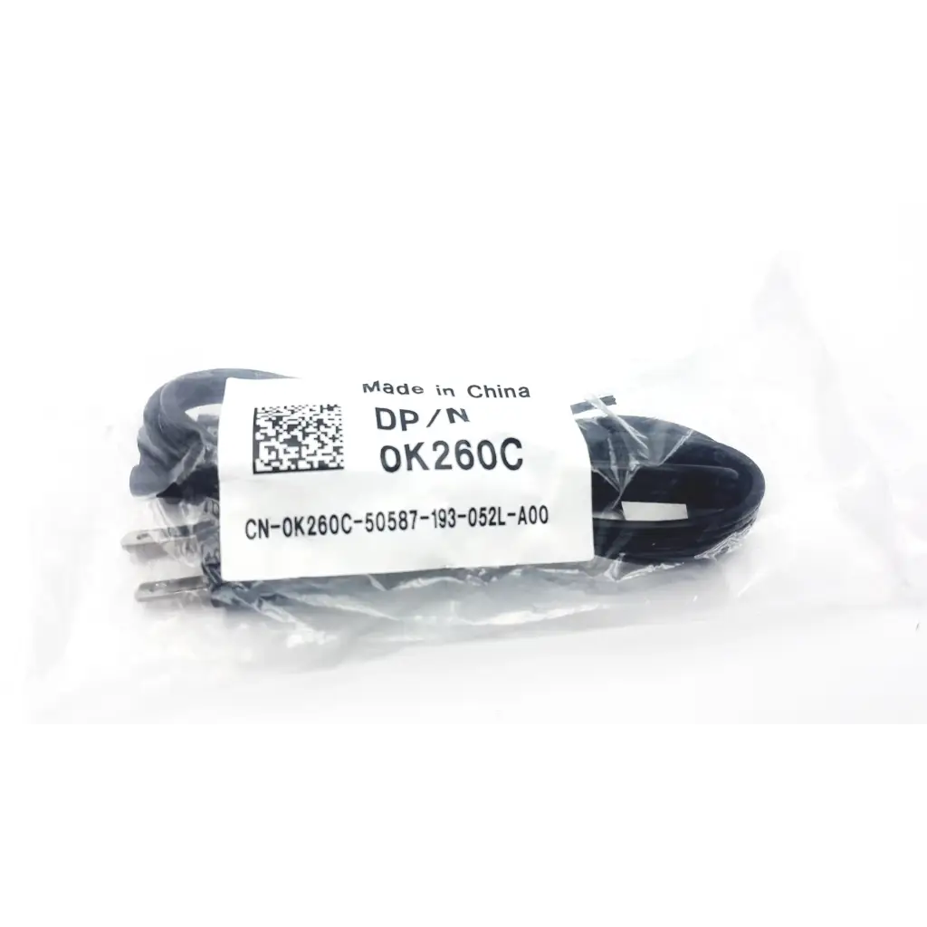 Black power cord with two-prong plug for dell advanced pr02x replicator in clear packaging with model ok260c label