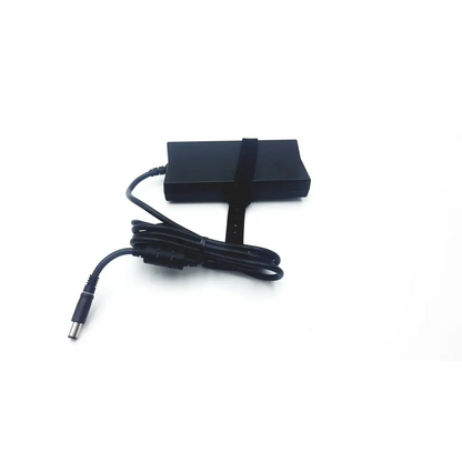 Black rectangular dell advanced pr02x replicator laptop charger with coiled power cable and metal connector