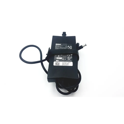 Black dell da130pe1-00 acdc adapter laptop power charger with coiled power cord and metallic connector