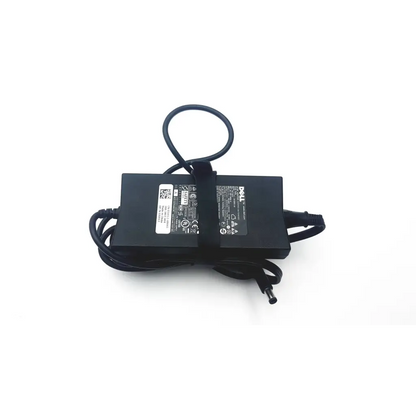Black dell da130pe1-00 laptop power charger with coiled power cord and looped cable end for 19.5v power delivery