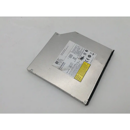 Silver-colored ds-8d3sh slimline sata optical drive with white label and yellow warning sticker for dvd-rom use