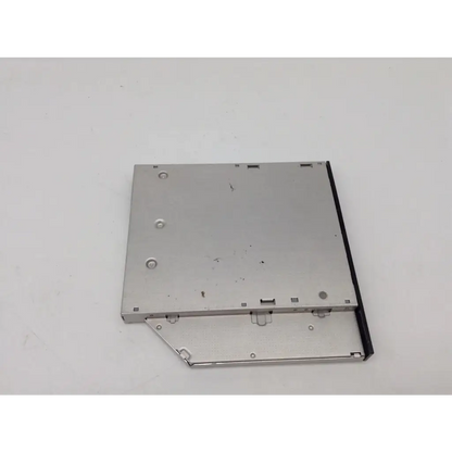 Silver-colored metal dell ds-8d3sh slimline sata optical drive with black plastic edge and visible mounting screws