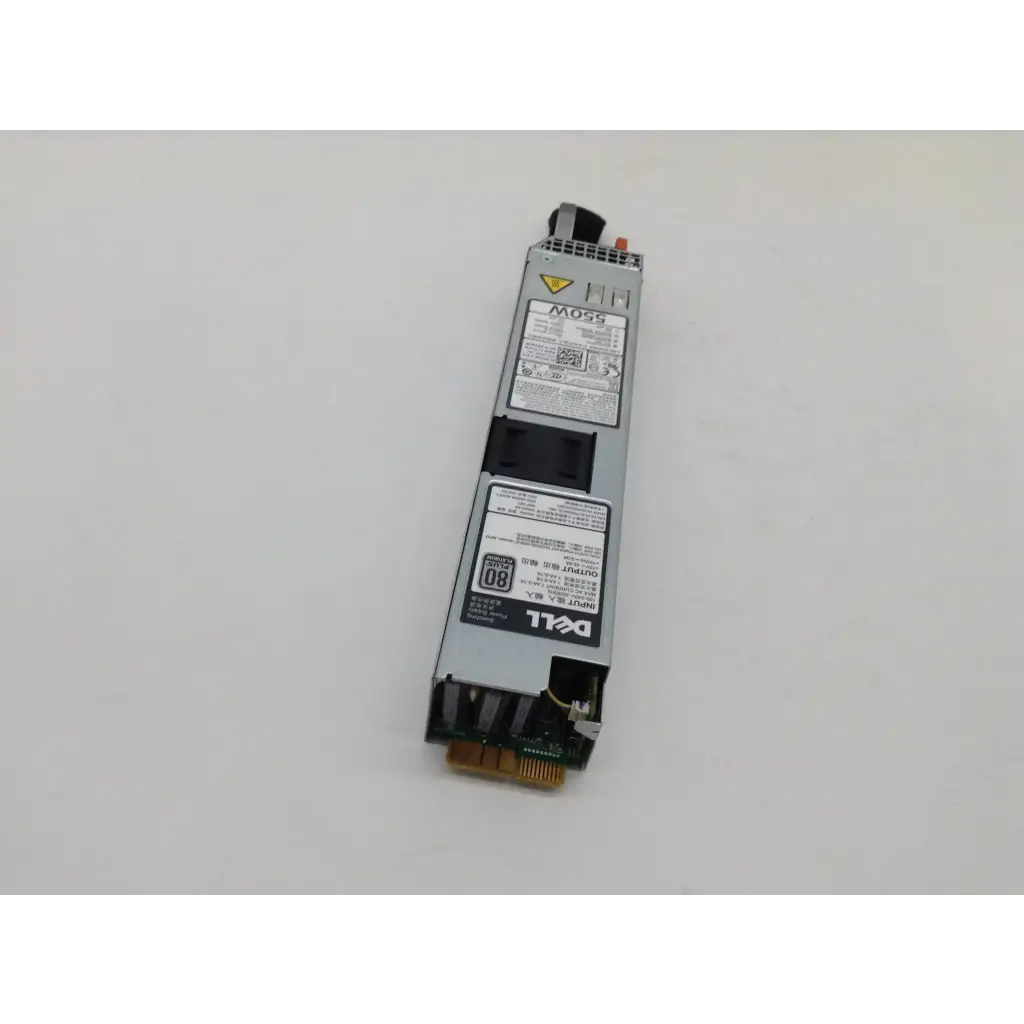 Silver dell poweredge r420 350w d350e-s1 power supply with black white labels gold connector and red indicator light on top