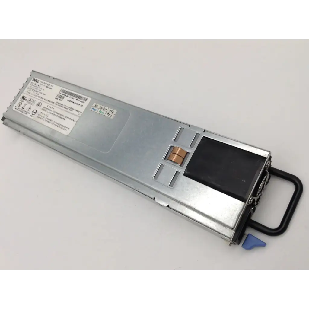 Silver metallic dell ps-2521-1d power supply 550w with black handle and blue latch for server use