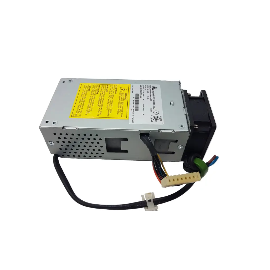 Silver metal delta electronics dpsn-130ab b 130w switching power supply unit with black fan and multi-colored wiring