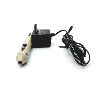 Beige demetron digilog electronic handheld nail drill with silver band and black power adapter for digilog electronic pulp testing