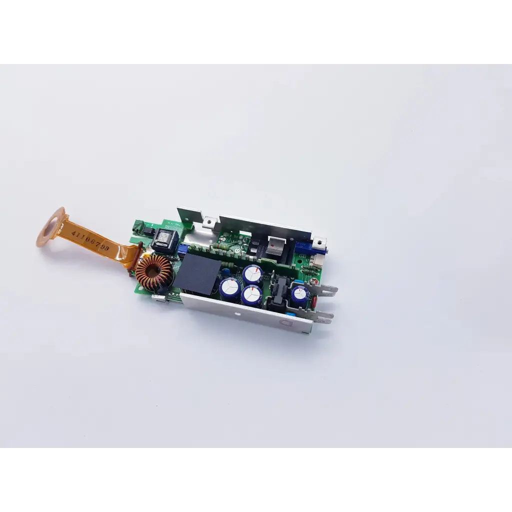 Green circuit board of Densei-Lambda Alpha 600 power module with blue capacitors and copper coil for nibp assembly board use