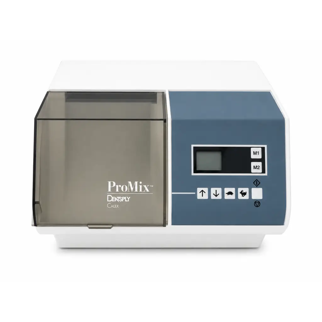 Dentsply caulk promax 400 biomed certified dental amalgamator with translucent gray lid and blue control panel