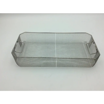 Depuysynthes rectangular stainless steel mesh sterilization container with reinforced handles two level solid base