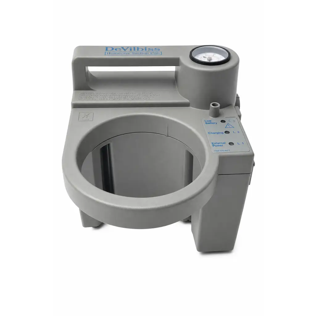 Gray plastic devilbiss compressor nebulizer unit with circular basin pressure gauge and control panel biomed certified