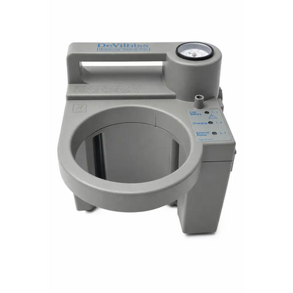 Gray plastic devilbiss compressor nebulizer unit with circular basin pressure gauge and control panel biomed certified