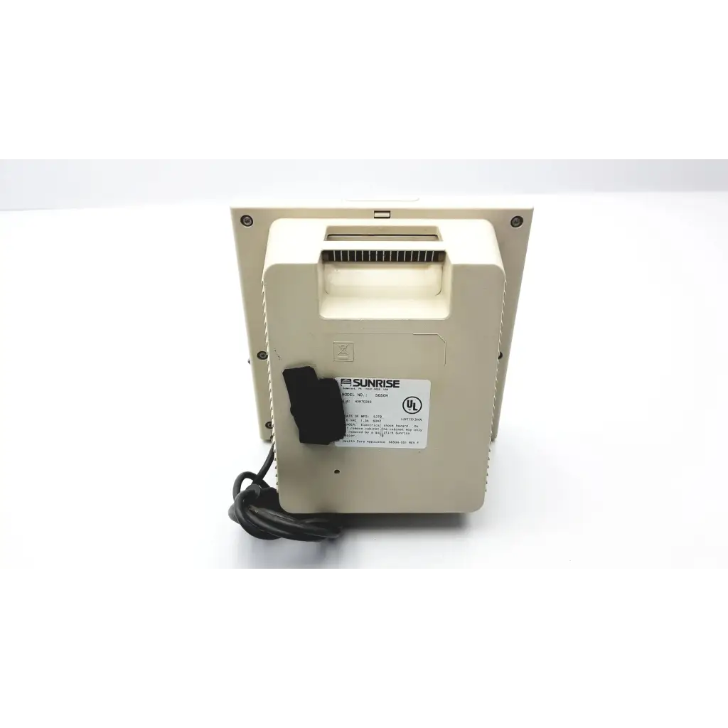 Beige plastic devilbiss pulmoaide compressor wall-mounted device with black power cord and label for nebulizer use