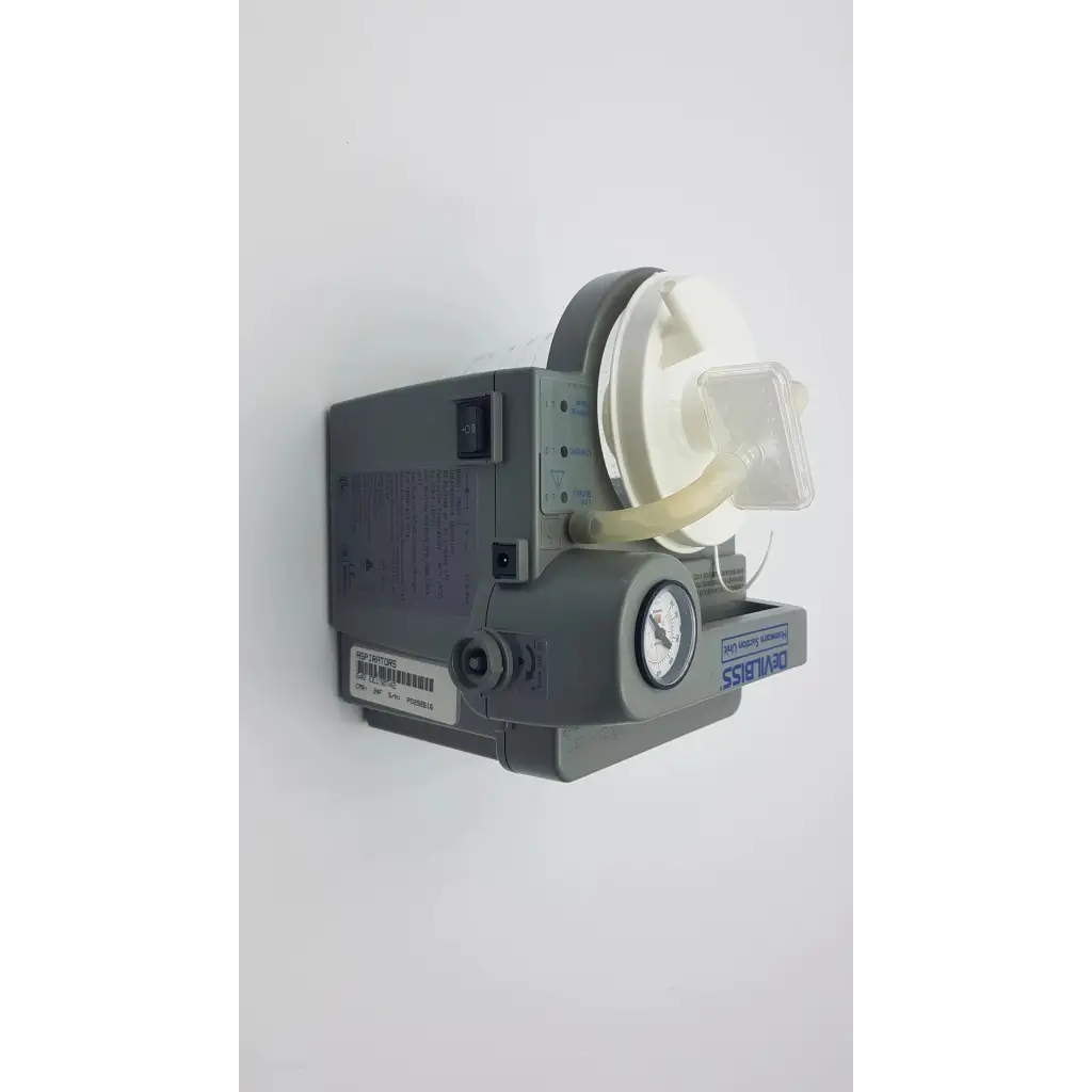 Gray medical suction machine 7305p-d with white plastic facepiece and clear tubing for homecare use
