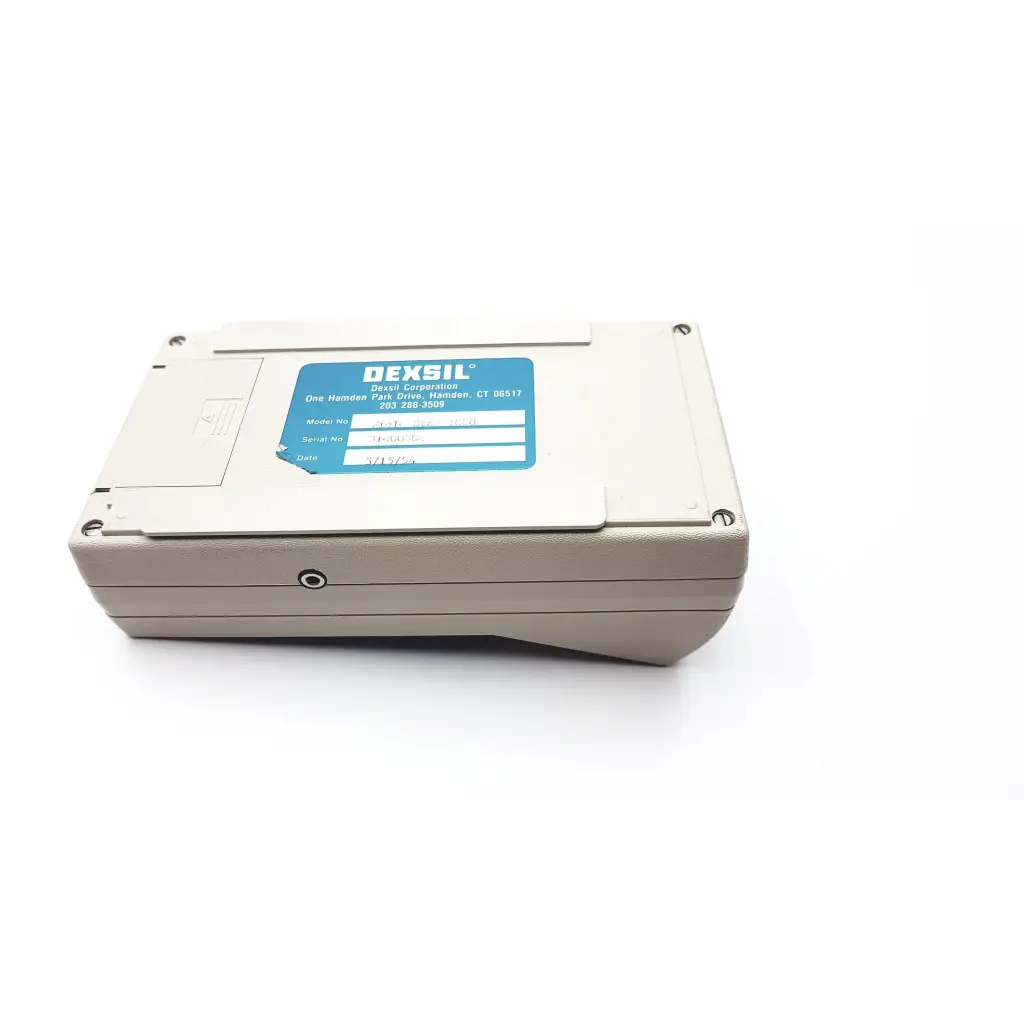 Beige dexsil field star 1000 handheld electronic device with blue label and case for field use