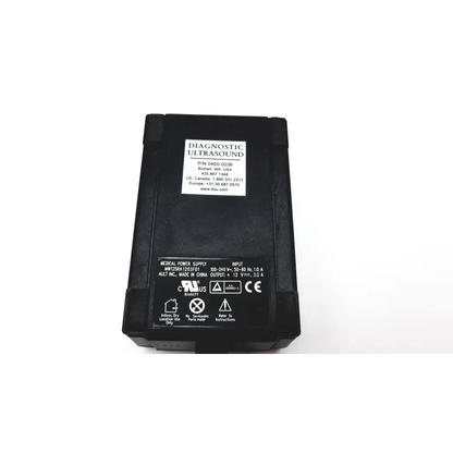 Black rectangular diagnostic ultrasound battery charger ad4-172 with labeled specifications and certification marks on back panel