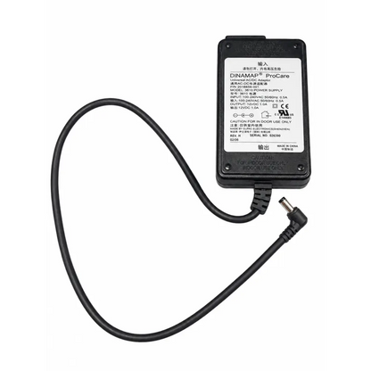 Black dinamap procare 3610 power supply with universal ac/dc adapter, coiled cable, and angled output connector