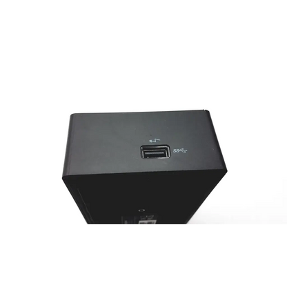 Black rectangular usb-c charging adapter with matte finish and silver port markings for dock190 universal dual video 4k docking station