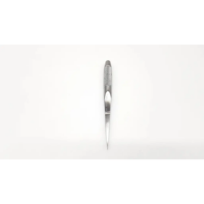 Dow corning wright intramedullary broach silver metal center punch with textured grip handle and sharp pointed tip