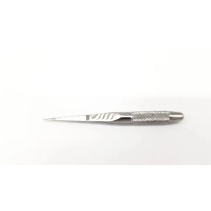 Silver surgical scalpel with textured grip and engraved blade for dow corning wright 6480-0100 intramedullary broach