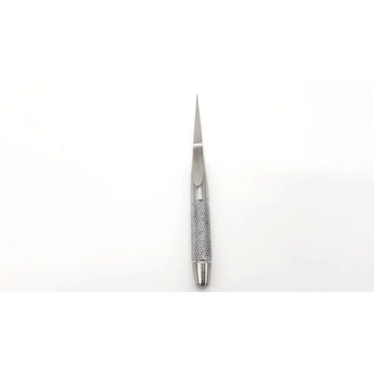 Dow corning wright silver metal intramedullary broach with textured grip and sharp pointed tip for precise use