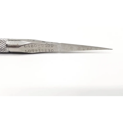 Silver metal intramedullary broach needle file with textured grip and engraved markings by dow corning wright
