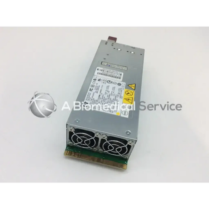 Silver metallic dps-800gb a hp switching power supply with two cooling fans and green pcie connector at the bottom