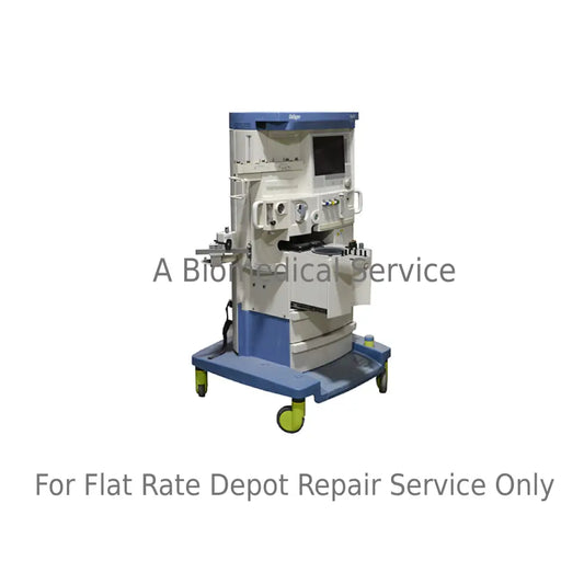 Blue and white medical ventilator on wheeled cart for drager apollo anesthesia machine repair service flat-rate repair