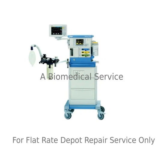 Blue and white medical equipment drager fabius tiro anesthesia machine with digital display and tubing for flat-rate repair service