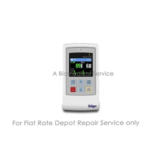 White dräger infinity m300 pulse oximeter with digital display showing heart rate and oxygen saturation for medical equipment repair service
