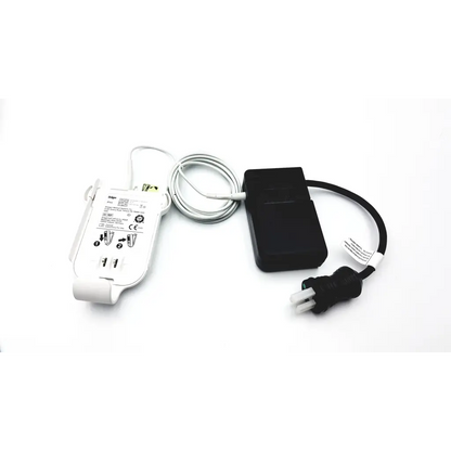 White and black power adapter with coiled cable for drager ms29558 patient telemetry bedside charge meso1004a1918