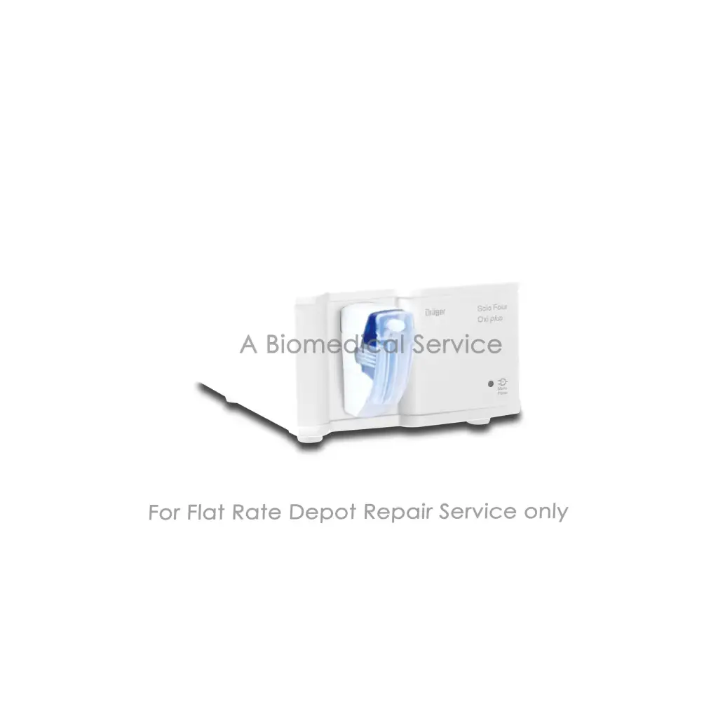 White drager scio biomedical service device with translucent blue component and labeled controls for medical equipment repair service flat-rate repair