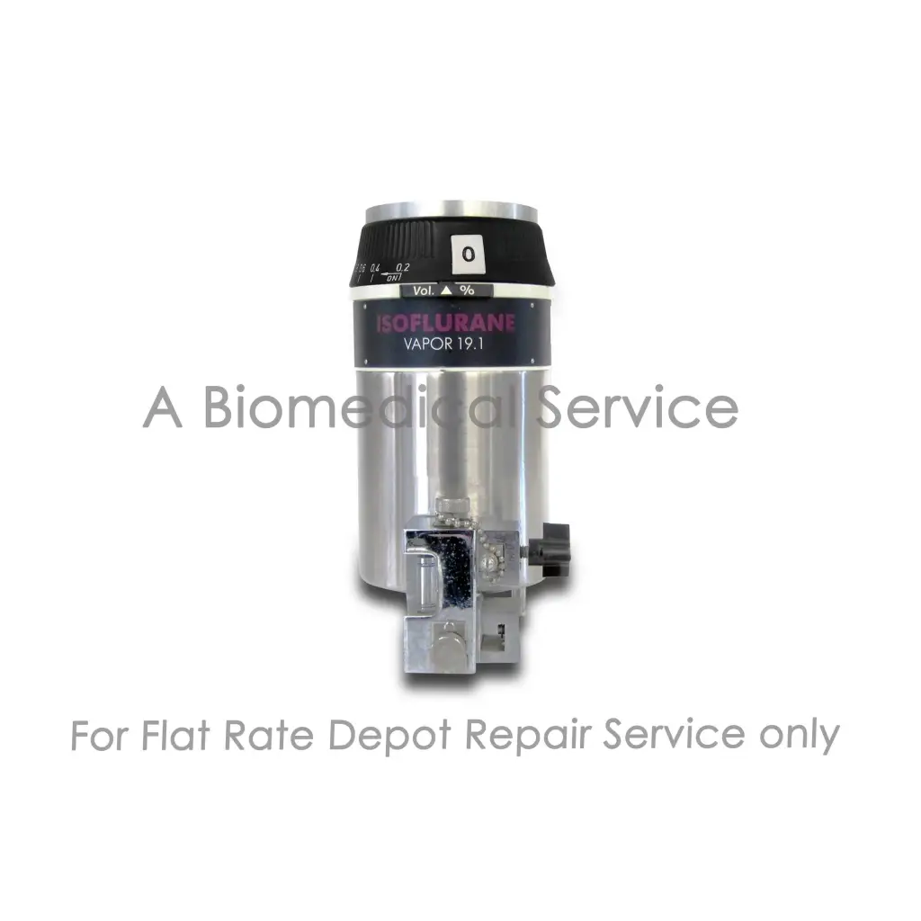 Silver metallic Drager Vapor 19.1 isoflurane vapor delivery device with black top for medical equipment repair service