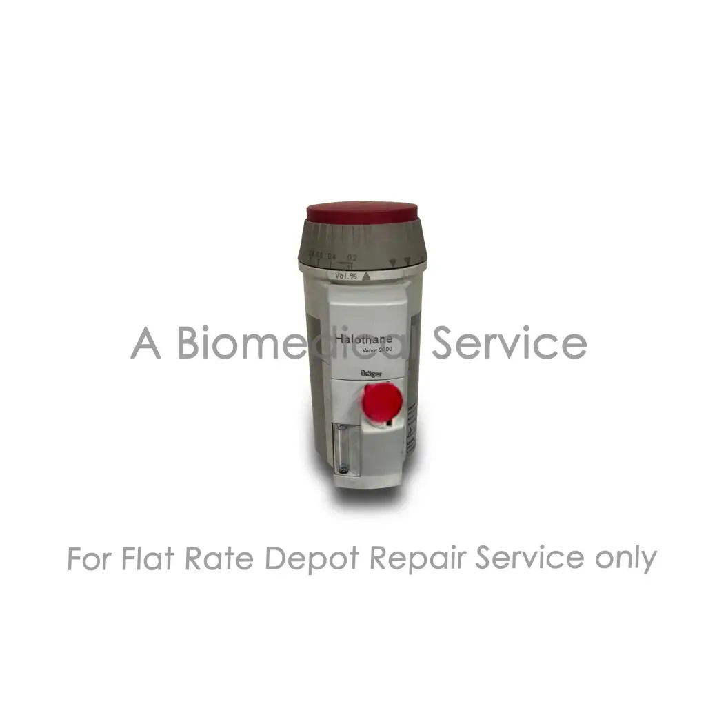 Gray and red deluxe halothane vaporizer with dial for drager vapor 2000 medical equipment repair service flat-rate repair
