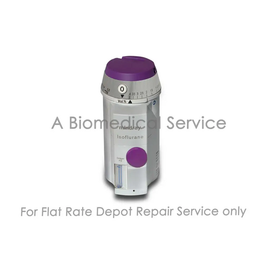 Purple and silver mindray isoflurane vaporizer with concentration dial for medical equipment repair service flat-rate repair