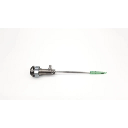 Silver surgical instrument with green-tinted handle and metallic shaft of dyonics 30° video arthroscope