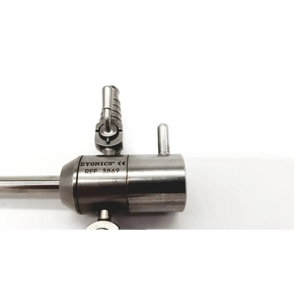 Silver metallic dyonics 3869 dual port arthroscopy sheath with engraved branding and reference number 3869