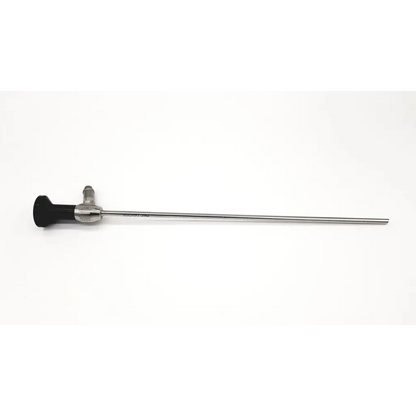 Silver surgical dyonics autoclave laparoscope with black ergonomic handle and metallic joints for precise laparoscopy