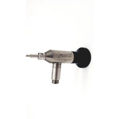 Silver metallic dyonics sn hg67767 30° arthroscope with black rubber grip made in germany for medical use
