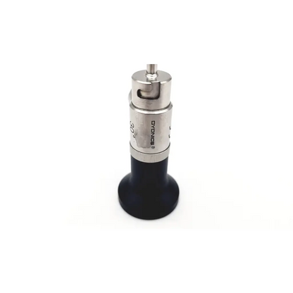 Silver and black dyno-s 30° dental handpiece with polished metal upper and matte black handle for dyonics da24-28 scope