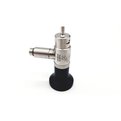Silver metallic dyonics sn qh 440034 30° scope da24-28 with black rubber base and engraved made in germany markings